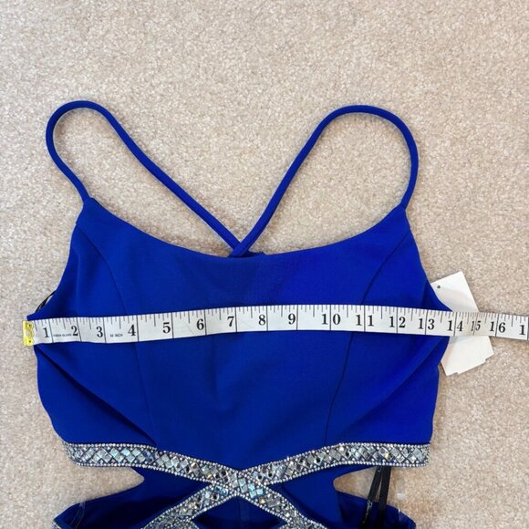 Speechless Embellished Cutout Halter‎ Gown Cobalt Blue Maxi Dress Size 3 NWOT - Picture 9 of 13